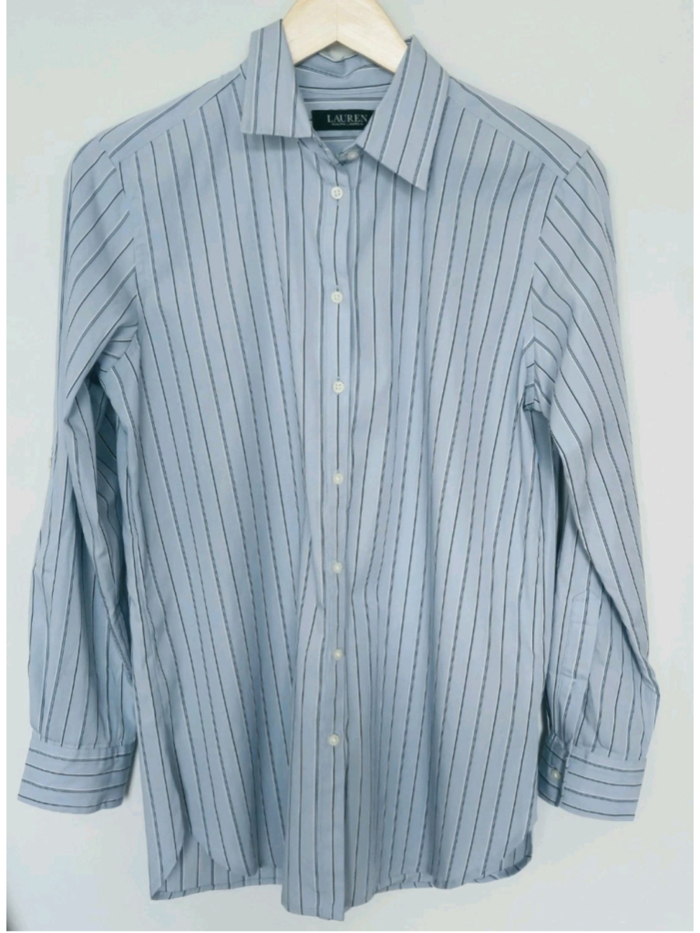 Lauren Ralph Lauren Women's Striped Button-Down Shirt Blue MD